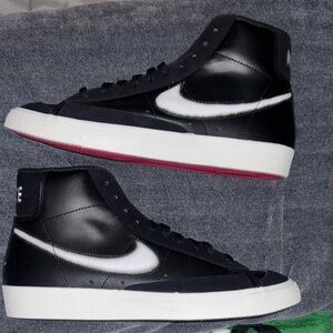 Nike Blazer Men's Black and White High-Top Sneakers with Red Sole size 9.5